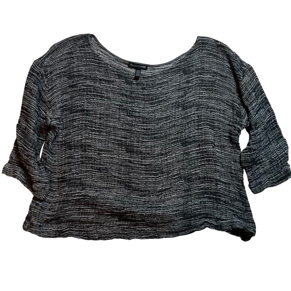 Eileen Fisher Linen Blend Textured Boxy Boat Neck XL Top Minimalist Lagenlook
